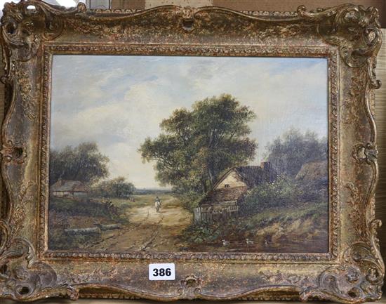 Nasmyth & Thors, oil on canvas, traveller on a lane, bears signatures, 24 x 34cm